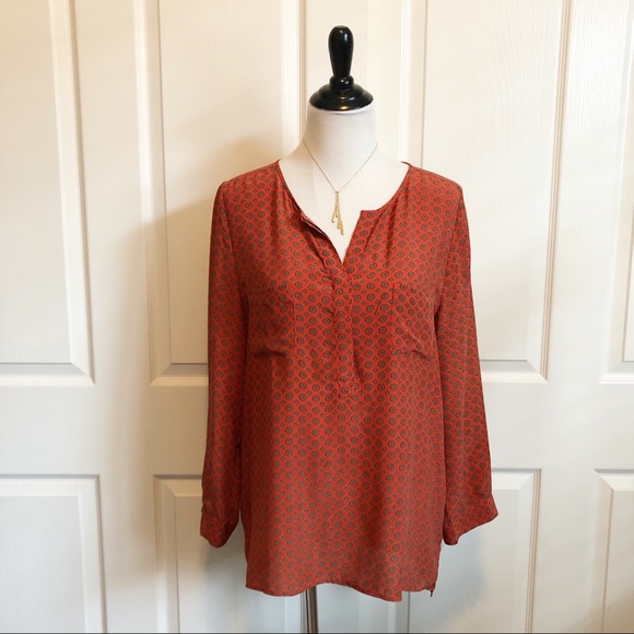 Joie Silk Print Orange Red Tunic Blouse - Picture 3 of 9